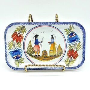 Vintage Henriot Quimper Rectangular Tin Metal Tray